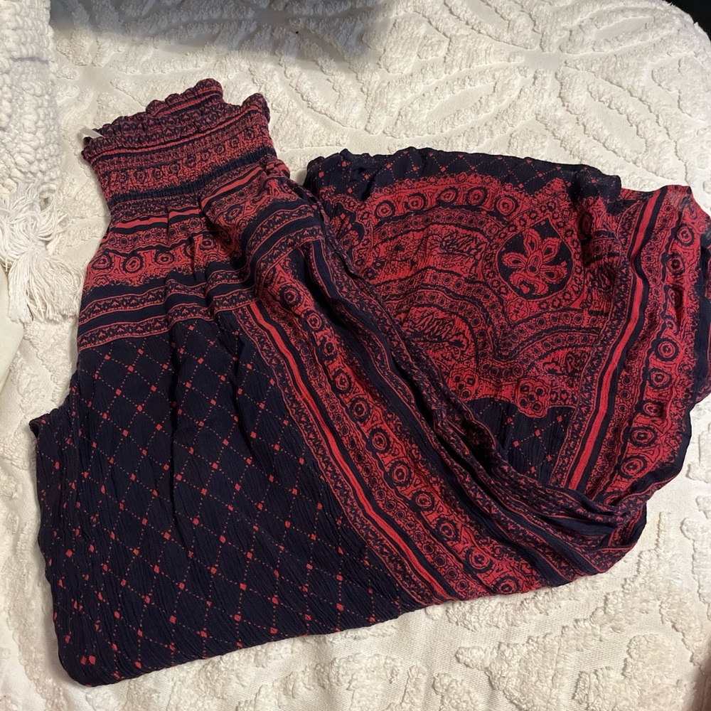 Free People Red and Blue Patterned Pants